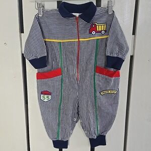 Vintage Baby Togs 12 Month Blue Pinstripe Mechanic‎ Truck Coverall